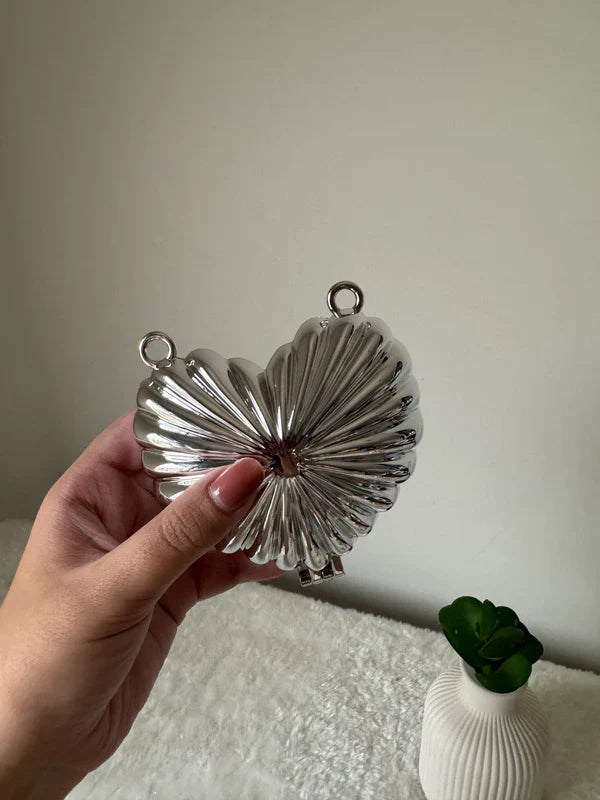 Metallic Heart Clutch - with Chain