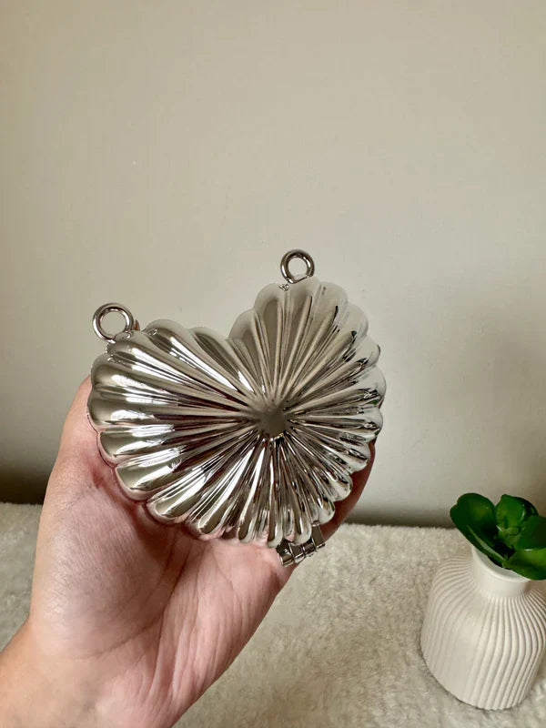 Metallic Heart Clutch - with Chain