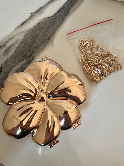 Viral Flower Metallic Clutch with Chain