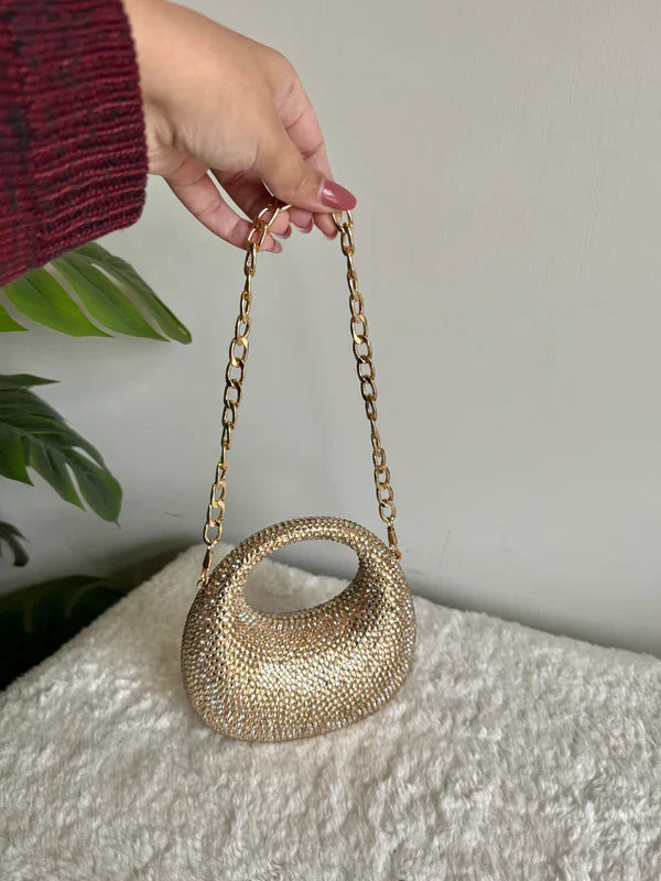 Viral Swarovski Metallic Clutch with Chain - Mini