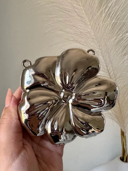 Viral Flower Metallic Clutch with Chain