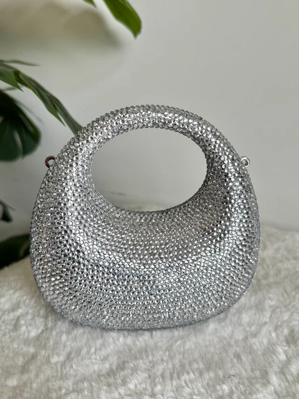 Viral Swarovski Metallic Clutch with Chain - Mini
