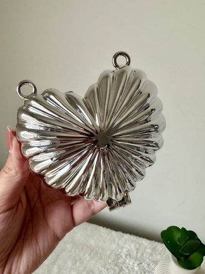 Metallic Heart Clutch -  with Chain