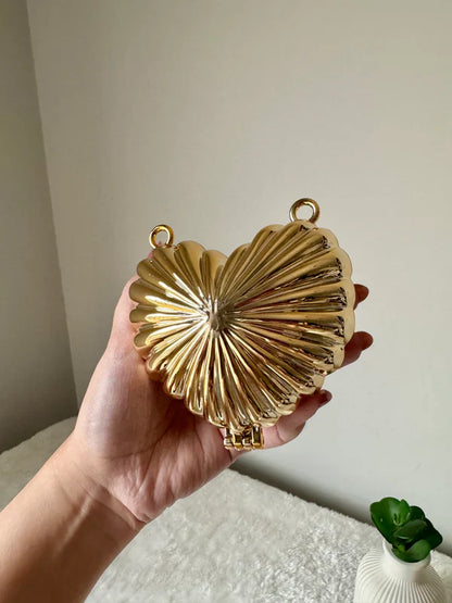 Metallic Heart Clutch -  with Chain
