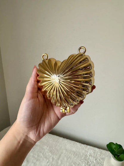 Metallic Heart Clutch -  with Chain
