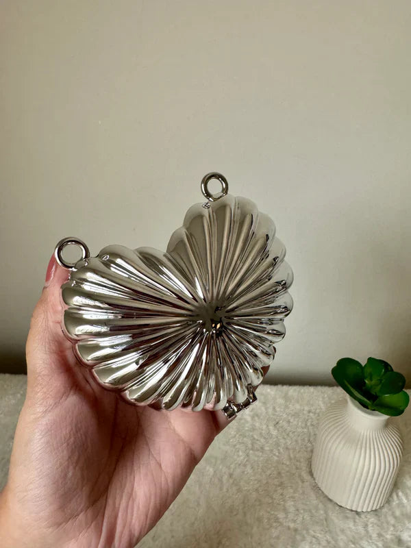 Metallic Heart Clutch -  with Chain