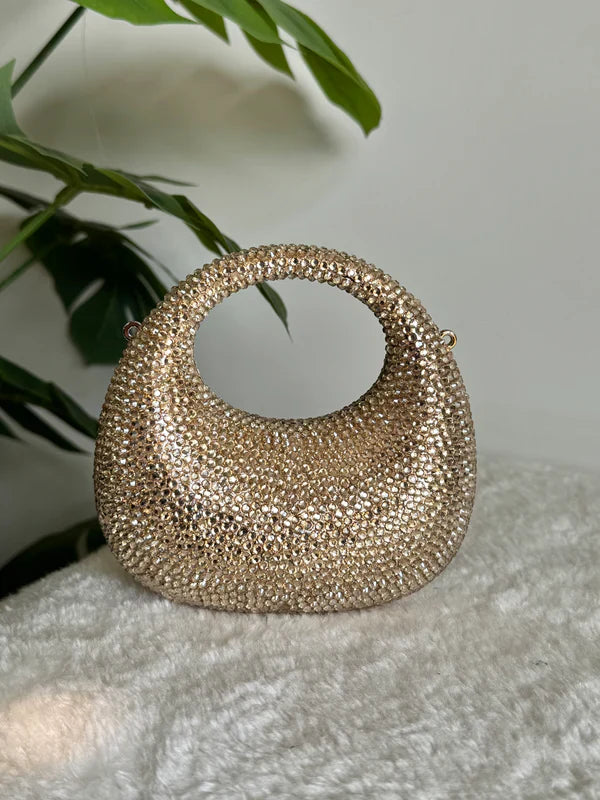 Viral Swarovski Metallic Clutch with Chain - Mini