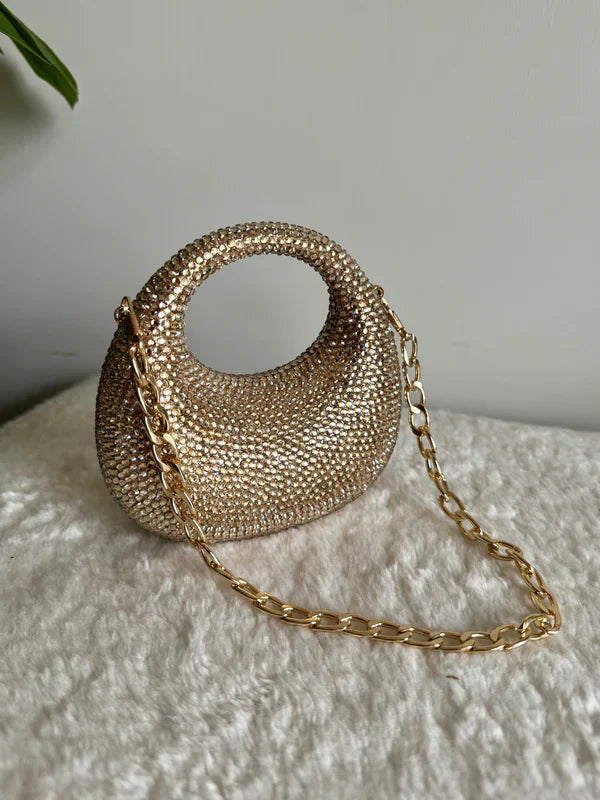 Viral Swarovski Metallic Clutch with Chain - Mini