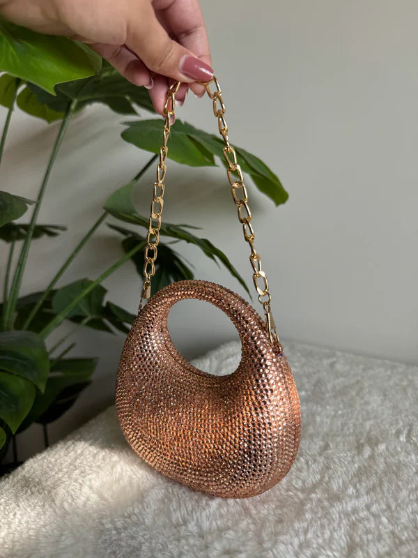 Viral Swarovski Metallic Clutch with Chain - Mini