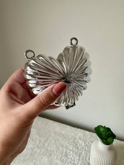 Metallic Heart Clutch -  with Chain