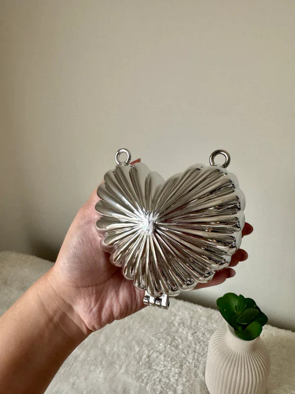 Metallic Heart Clutch -  with Chain