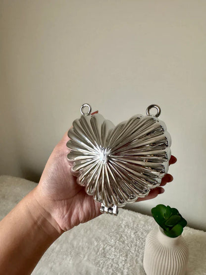 Metallic Heart Clutch - with Chain
